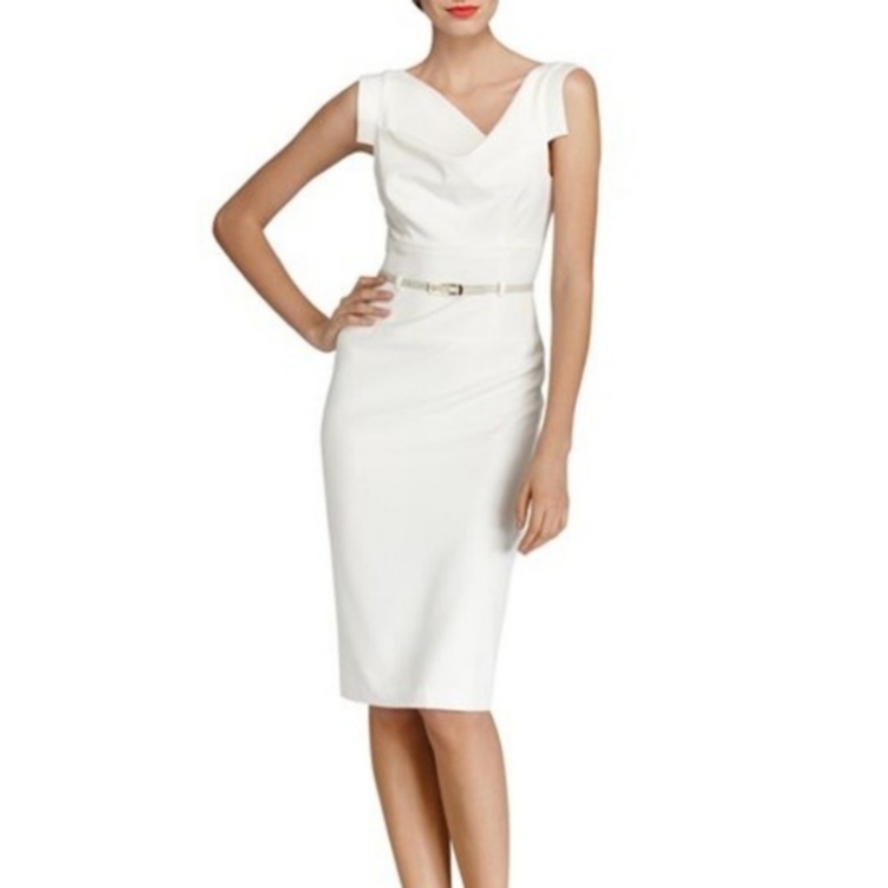 Sz 6 Black Halo White Classic Jackie O Midi Belt Dress